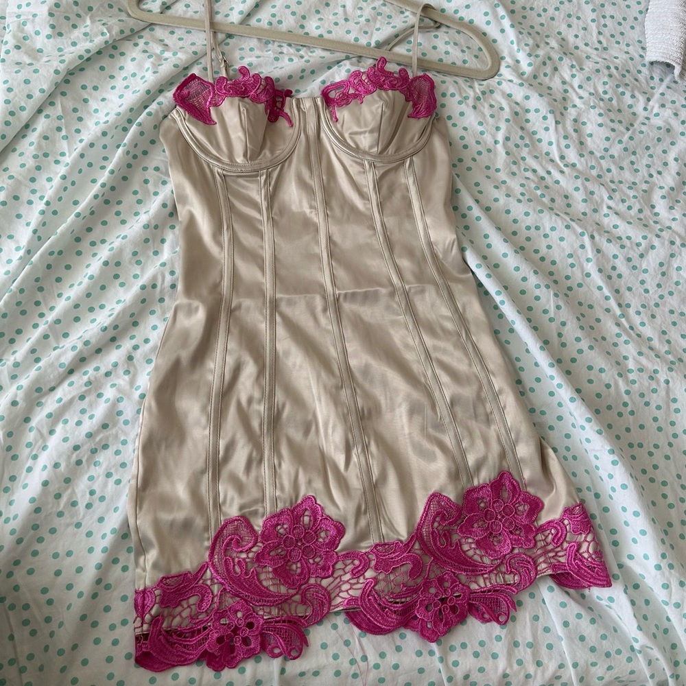 MESHKI Tatianna Corset Mini Dress With Lace, Negotiable!